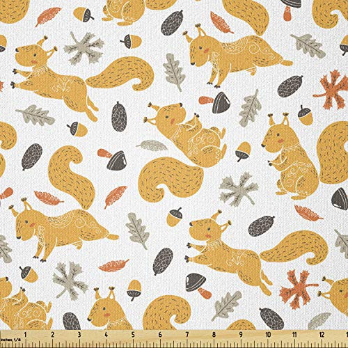Ambesonne Autumn Fabric by The Yard  Squirrel Pattern with Mushroom and Acorns Fall Season Maple Leaves  Stretch Knit Fabric for Clothing Sewing and Arts Crafts  1 Yard  Pale Orange