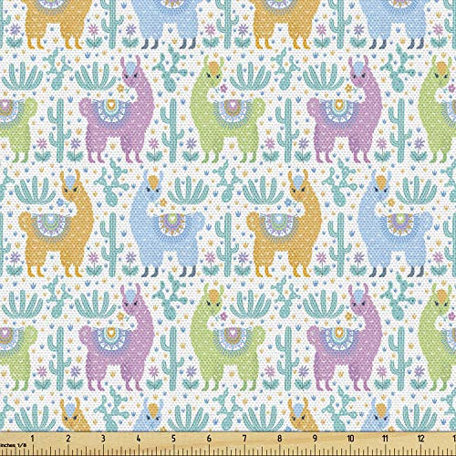 Ambesonne Llama Fabric by The Yard Americas Endemic Animal Alpaca and Cactus Decorative Fabric for Upholstery and Home Accents 1 Yard Blue Purple Ambesonne Llama Fabric by The Yard Americas Endemic Animal Alpaca and Cactus Decorative Fabric for Upholstery and Home Accents 1 Yard Blue Purple
