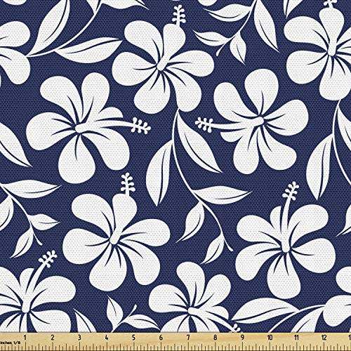 Ambesonne Hawaiian Fabric by The Yard  Hibiscus Flower Silhouettes Repetition Aloha Summer Party Themes Print  Decorative Fabric for Upholstery and Home Accents  1 Yard  Night Blue