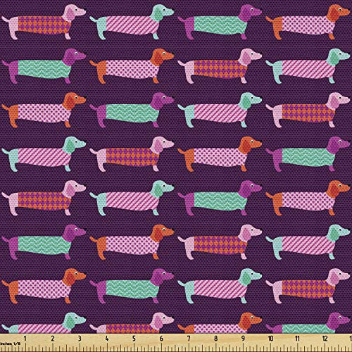 Ambesonne Dachshund Fabric by The Yard  Sixties Inspired Color Palette with Abstract Pet Puppies Pattern Funky Animals  Decorative Fabric for Upholstery and Home Accents  1 Yard  Purple Pink