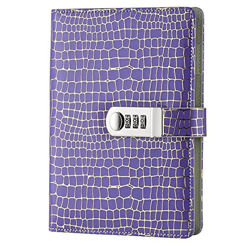 ARRLSDB Password Notebook with Lock  A5 Size PU Leather Combination Lock Diary Password Journal Locking Student Handbook Notepad and Journal Diary  Purple
