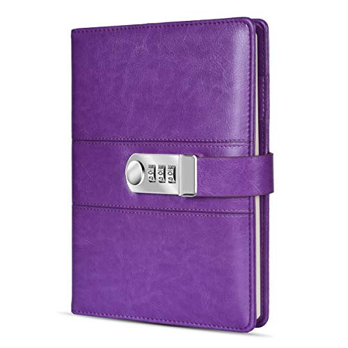 ARRLSDB A5 PU Leather Diary with Lock  Journal with Combination Lock Password Journal Locking Journal Diary  Purple