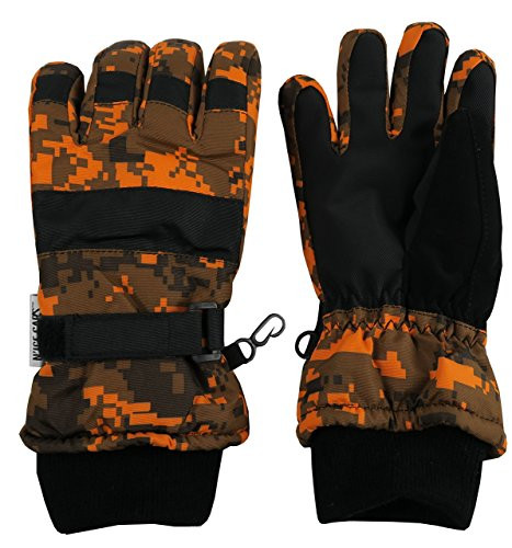 N'Ice Caps Kids Cold Weather Waterproof Camo Print Thinsulate Ski Gloves  Neon Orange Digital Camo  3-4 Years