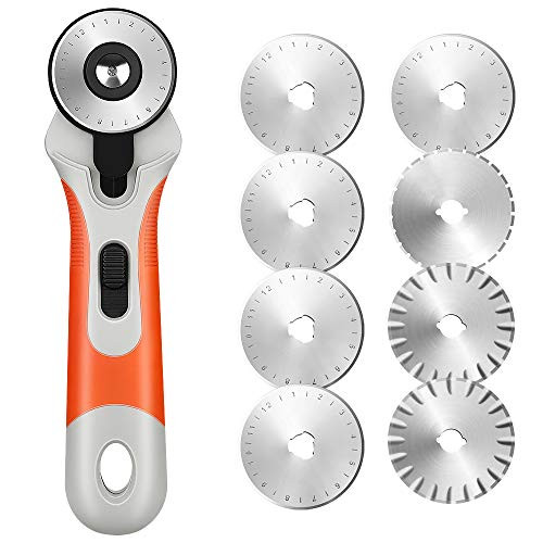 INTSUN 45mm Rotary Cutter Set  Rotary Cutter with 7 Replacement Rotary Blades  and  Safety Lock for Precise Cutting  Ideal for Sewing Cutting Fabric Cloth Leather Paper Craft