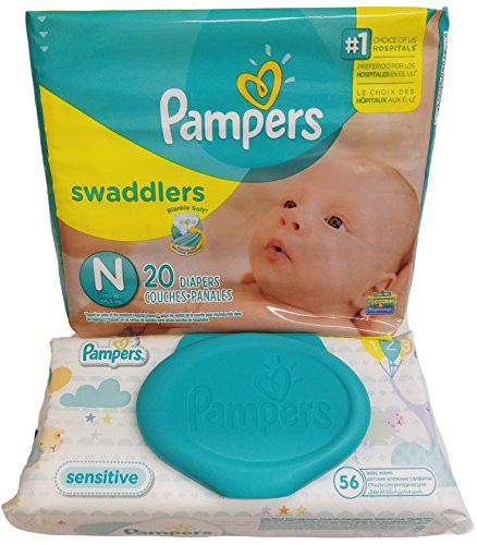 Pampers Swaddlers Diapers  Newborn  20 Count - Pampers Sensitive Wipes Travel Pack 56 Count.