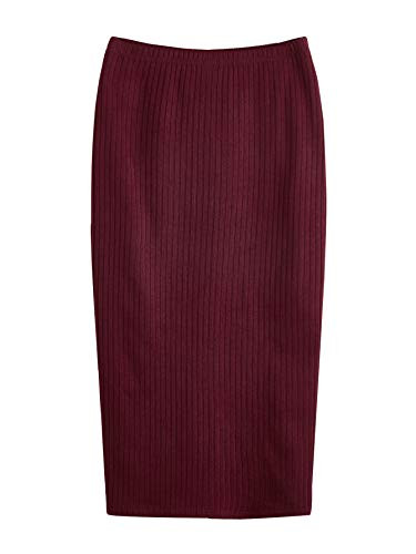 SheIn Women's Basic Plain Stretchy Ribbed Knit Split Full Length Skirt Pinkish Purple Small