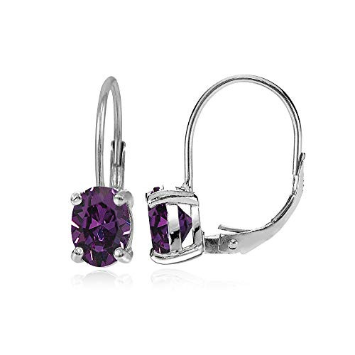 Sterling Silver Purple 8x6mm Oval-Cut Solitaire Leverback Earrings Made with Swarovski Crystals Sterling Silver Purple 8x6mm Oval-Cut Solitaire Leverback Earrings Made with Swarovski Crystals