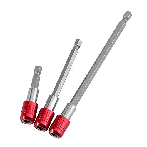 Akozon Extension Bar Hex Shank Socket Adapter Drill Bit, 3pcs Bit Holder Extension Bar For 1/4" Hex Shank Electric Screwdriver Bits(Red)