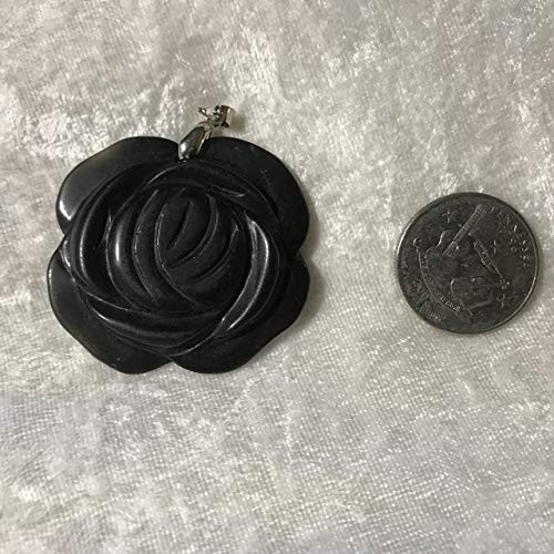 Natural Black Onyx Gemstone Carved Rose Flower Pendant