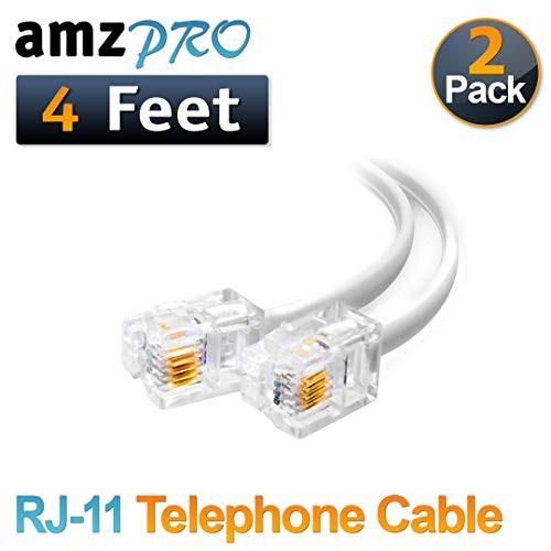 (2 Pack) 4 Feet White Telephone Cable Rj11 Male to Male 48 inch Phone Line Cord