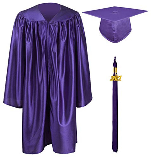 GraduationMall Shiny Kindergarten  and  Preschool Graduation Gown Cap Set with 2021 Tassel Purple 30 3'9"-3'11"