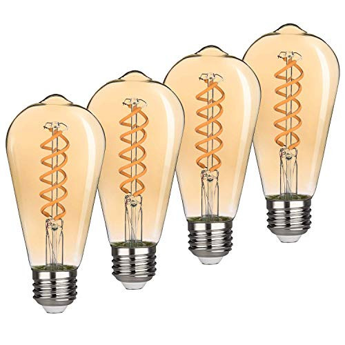 Vintage LED Edison Bulb Warm White 2500K  Antique Style Flexible Spiral LED Filament Light Bulb  4.5W Equivalent to 50W  ST21 ST64  Dimmable 400LM  E26 Medium Base  Amber Glass