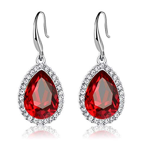 Swarovski Crystal Teardrop Dangle Drop Earrings for Women 14K Gold Plated Hypoallergenic Jewelry  Red