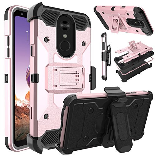Venoro LG Stylo 4 Phone Case, LG Stylo 4 Case, LG Stylus 4 Case, LG Q Stylo Case, Heavy Duty Armor Shockproof Protection Case Cover with Belt Swivel Clip and Kickstand for LG Stylo 4 Plus (Pink)