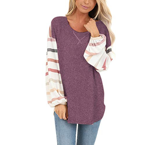 Long Sleeve Blouses for Women Elegant Hessimy Women's Lightweight Color Block Long Sleeve Loose Fit Pullover Sweatshirts Tunics Tops Shirts Purple