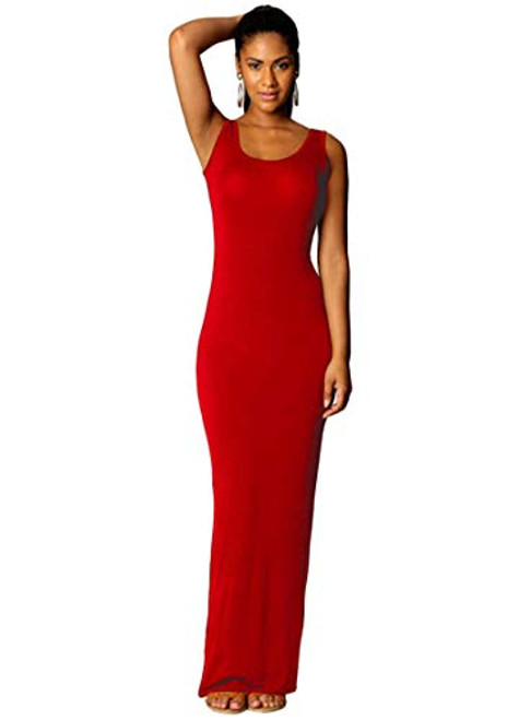 YMING Womens Sexy Club Dress Plain Long Dress Scoop Neck Sleeveless Party Dress Red M YMING Womens Sexy Club Dress Plain Long Dress Scoop Neck Sleeveless Party Dress Red M