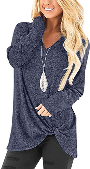 Women's Soft Casual Tops Shirts Trendy Twist Knotted Blouses Long Sleeve V Neck Tunic T Shirt Navy Blue S Women's Soft Casual Tops Shirts Trendy Twist Knotted Blouses Long Sleeve V Neck Tunic T Shirt Navy Blue S