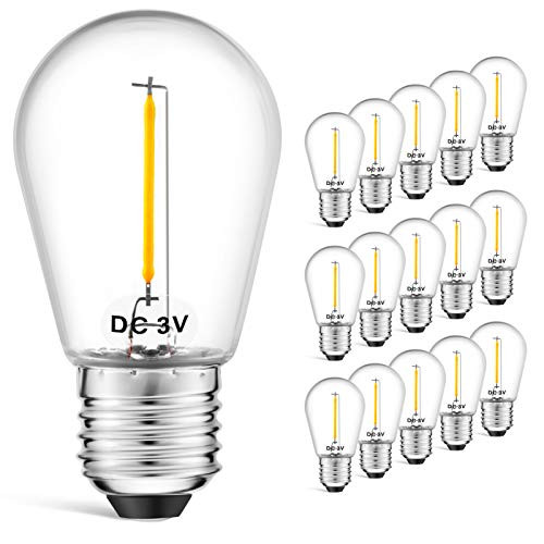 VISTERLITE LED S14 Low Voltage  DC 3V  Replacement Bulbs with E26 Base for Outdoor Solar String Lights  15 Pack  Clear