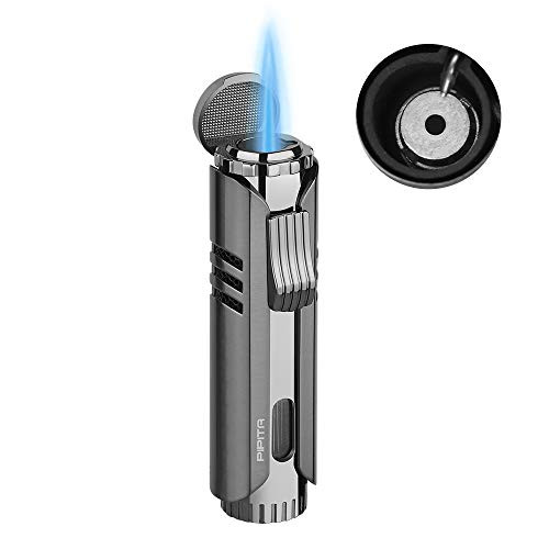 PIPITA Torch Lighter Windproof Cigar Butane Gas Lighter Jet Single Flame Cigarette Lighter  Adjustable Flame and Refillbale Fuel Metal Lighter  Butane Not Included   Black