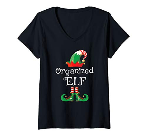 Womens Organizer Elf Shirt Gift Funny Costume Matching Christmas V-Neck T-Shirt