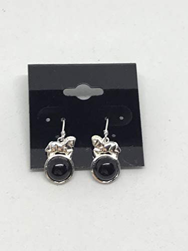 Natural Black Agate Gemstone Sterling Silver Horse Dangle Earrings