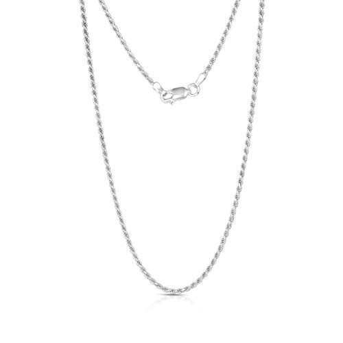 NYC Sterling Unisex Sterling Silver 1.5MM Diamond Cut Italian Made Rope Chain Necklace 22 Rhodium Plated Silver NYC Sterling Unisex Sterling Silver 1.5MM Diamond Cut Italian Made Rope Chain Necklace 22 Rhodium Plated Silver