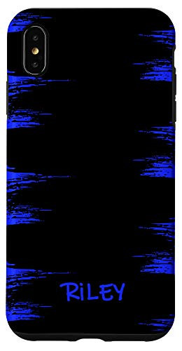 iPhone XS Max Riley Name Cool Modern Black and Blue Paint Brush Stroke Case