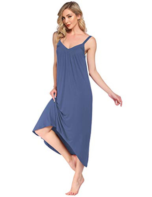 luxilooks Nightgowns for Women Soft Sexy Sleeveless Sleepwear V Neck Sleepwear Loose Chemise Lounge Dresses Plus Size Tank Sleepdress Blue