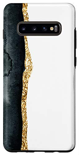 Galaxy S10Plus Minimal Black Gold Watercolor Stripe Paint Artistic Phone Case