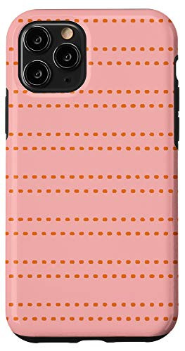iPhone 11 Pro Cute Pink and Orange Dot Stripes Boho Minimalist Pattern Case