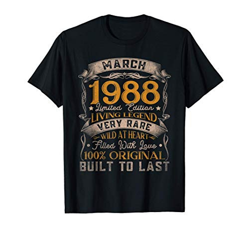 Born In March 1988 Vintage 33rd Birthday Gifts 33 Years Old T-Shirt