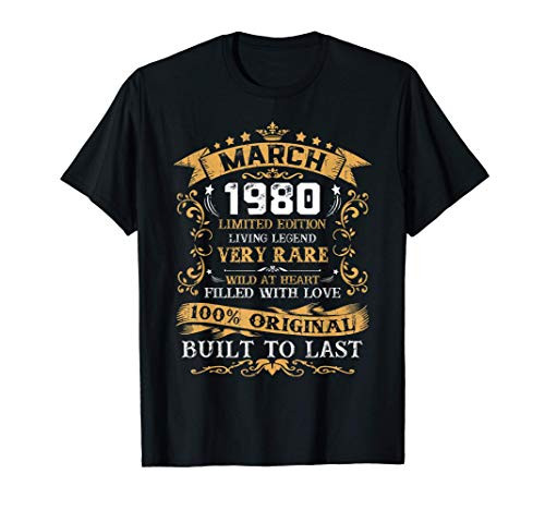 Vintage 41st Birthday March 1980 Gift 41 Years Old T-Shirt