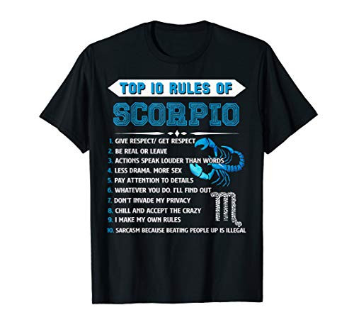 Scorpio Zodiac Birthday Top 10 Rules Of Scorpio Gift Funny T-Shirt Scorpio Zodiac Birthday Top 10 Rules Of Scorpio Gift Funny T-Shirt