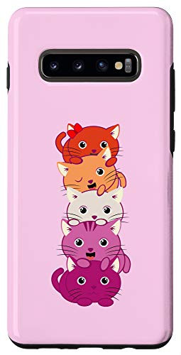Galaxy S10Plus Orange Pink Lesbian Pride Flag Cute Kawaii kitty Cats Case