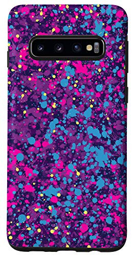Galaxy S10 Confetti Splatter Purple Pink Yellow 70s Retro Paint Pattern Case