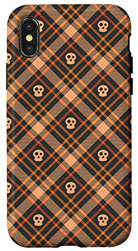 iPhone X XS Halloween Autumn Season Skull Orange Plaid Fall Pumpkin Gift Case