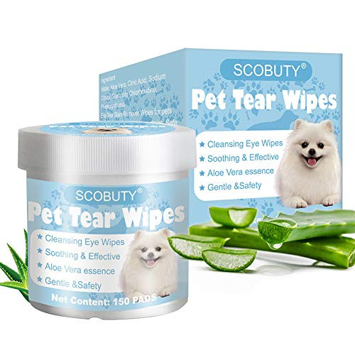 SEGMINISMART Pet Eye Wipes Pet Tear Stain Wipes  Pet Wipes Eye Tear Stain Remover Wipes for Pets Natural Tear Eye Stain Remover Pads 150 Pads