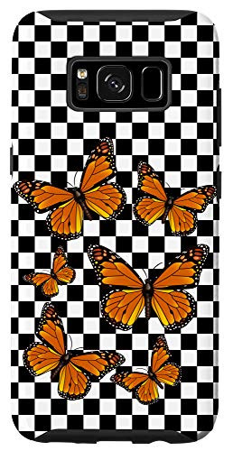 Galaxy S8 Black and White Checkered Monarch Butterflies Checkerboard Case