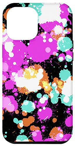 iPhone 12 Pro Max Cool Retro 80s Pink Teal Paint Splash Pattern On Black Case