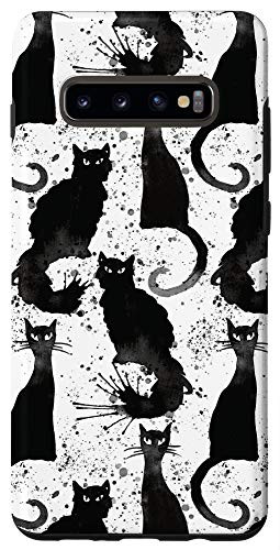 Galaxy S10Plus Paint Splattered Black Cats on White Case