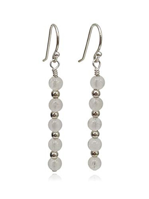 Sterling Silver Moonstone Gemstone Beaded Bar Dangle Earrings - June Birthstone Sterling Silver Moonstone Gemstone Beaded Bar Dangle Earrings - June Birthstone