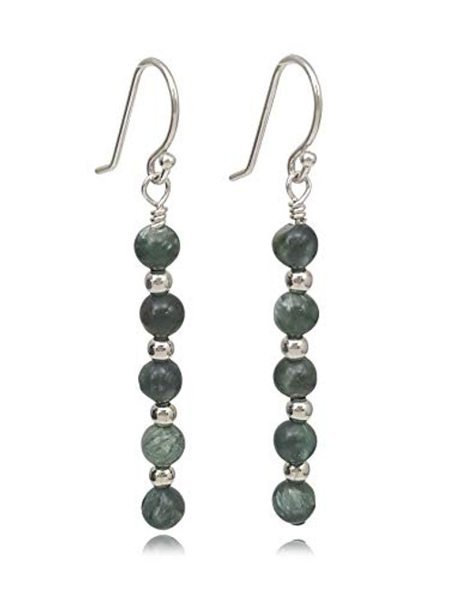 Sterling Silver Seraphinite Gemstone Beaded Bar Dangle Earrings