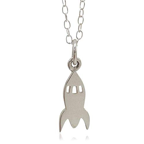Sterling Silver Tiny Rocket Ship Flat Charm Necklace  18"