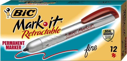 BIC Mark-It Retractable Permanent Marker  Fine Point  Red  12 Markers