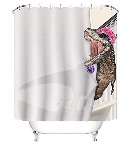 MSK BS Funny Dinosaur Waterproof Shower Curtain Sets Interesting Cartoon Dinosaur Bathroom Decor with Hooks Waterproof Washable 72 x 72 inches Brown Red