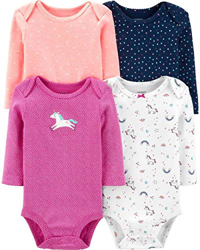 Carter's Baby 4 Pack Long Sleeve Bodysuit Set  Unicorn  Newborn