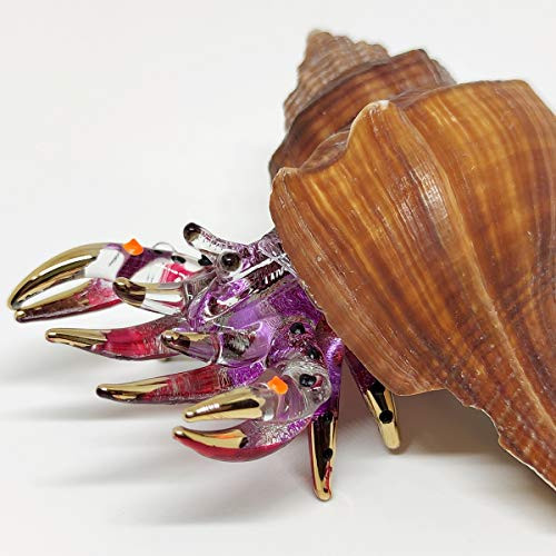 Sansukjai Seashell Hermit Crab Miniature Figurines Animals Hand Blown Glass Art 22k Gold Trim Collectible Gift Decorate  Purple