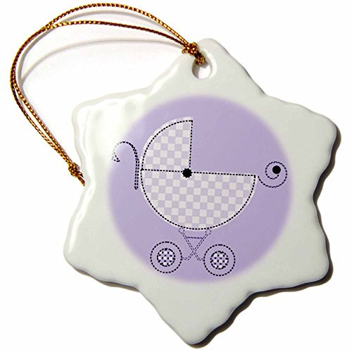 3dRose orn_101360_1 Cute Purple Baby Carriage Snowflake Porcelain Ornament  3-Inch