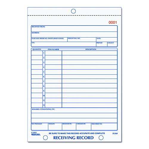 Rediform Receiving Record, Carbonless Triplicate, 5.5 x 7.5 Inches, 50 Sets per Book (2L260)