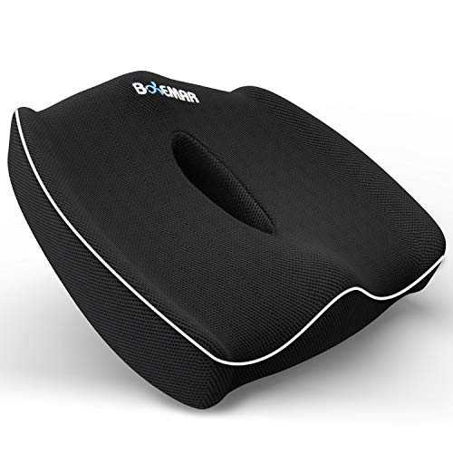 Memory Foam Seat Cushion - Helps with Sciatica Back Pain for Office Computer Chair & Wheelchair | Provides Coccyx Tailbone & Sciatica Pain Relief | Improves Posture | No-Slip Bottom | Washable Cover
